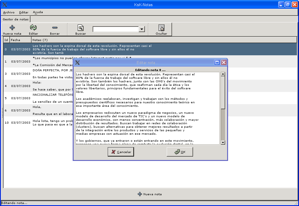 Editando una nota...